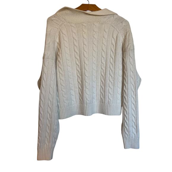 Aritzia Sunday Best Cropped Cable Knit Polo Sweater Merino Wool Blend Size L - Picture 2 of 9